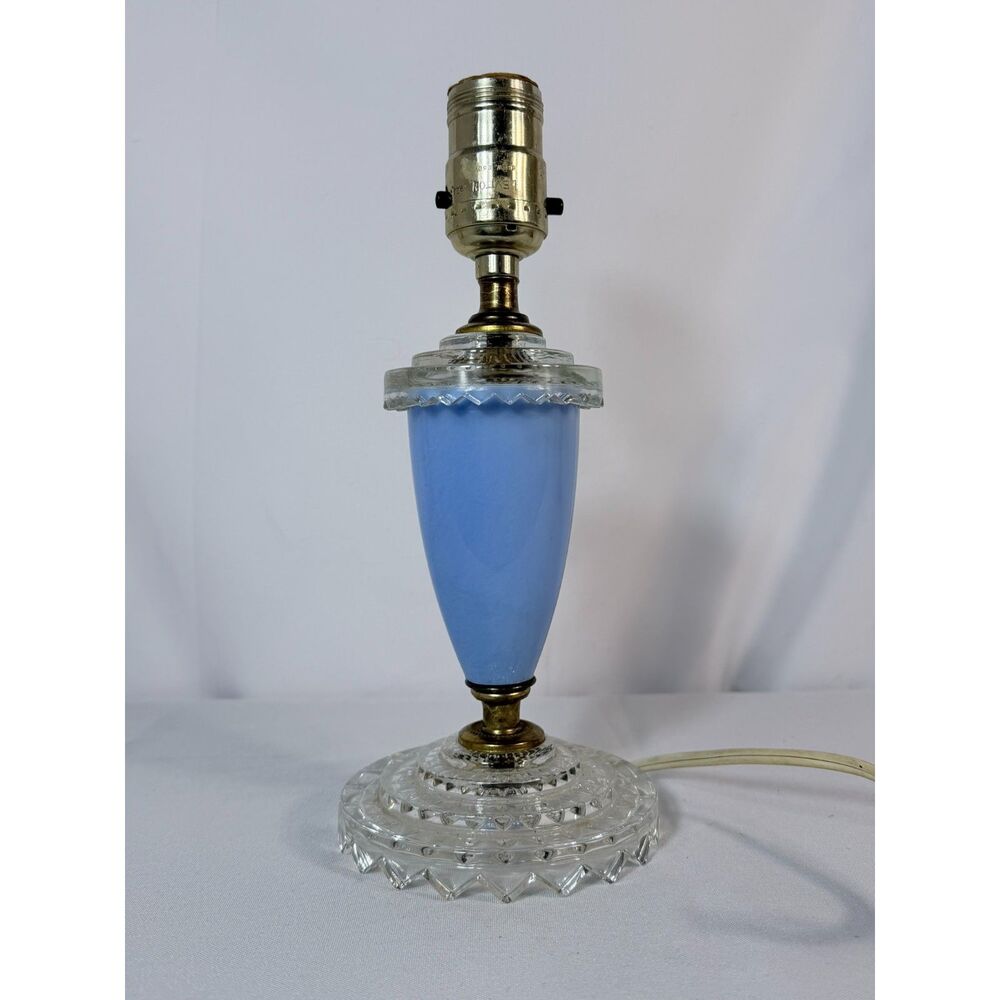 Vintage Waterfall Petticoat Boudoir Lamp Houze Glass Robins Egg Blue WORKS